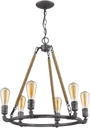 Grayson 6-Light Antique Gray Chandelier with Jute uprights 