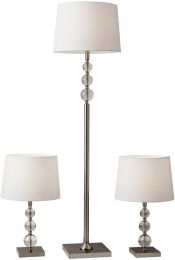 Olivia Floor and Table Lamp Set (Brushed Steel & Clear Acrylic Accents - 3 Piece) 