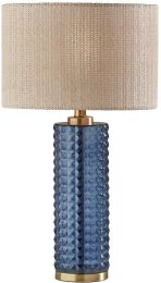 Delilah Table Lamp (Antique Brass & Blue Textured Glass) 