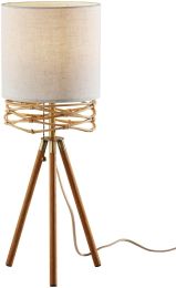 Melanie Table Lamp (Natural Wood Veneer & Antique Brass Accents) 