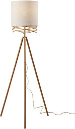 Melanie Floor Lamp (Natural Wood Veneer & Antique Brass Accents) 