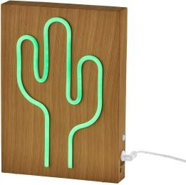 Neon Table or Wall Lamp (Cactus - Wood Framed) 