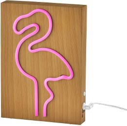 Neon Table or Wall Lamp (Flamingo - Wood Framed) 