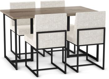 Bethany Table and Derry Chairs 5-Pieces Dining Set (Light Beige with White & Cream and Black Base) 