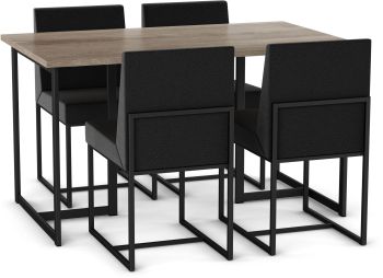 Bethany Table and Derry Chairs 5-Pieces Dining Set (Light Beige with Charcoal Grey and Black Base) 