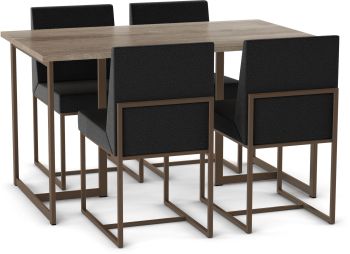 Bethany Table and Derry Chairs 5-Pieces Dining Set (Light Beige with Charcoal Grey and Bronze Base) 