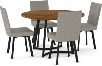 Tahina Table and Elmira Chairs 5-Pieces Dining Set (Light Brown with Light Beige & Grey and Black Base) 