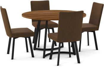 Tahina Table and Elmira Chairs 5-Pieces Dining Set (Light Brown with Cinnamon Brown and Black Base) 