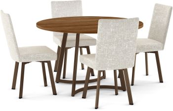 Tahina Table and Elmira Chairs 5-Pieces Dining Set (Light Brown with White & Cream and Bronze Base) 