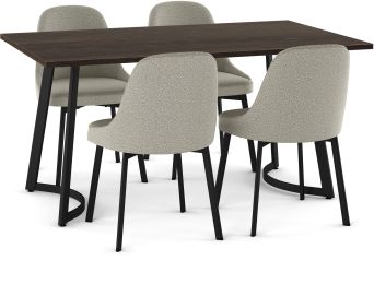 Danika Table and Harper Chairs 5-Pieces Dining Set (Dark Grey-Brown with Light Beige & Grey and Black Base) 
