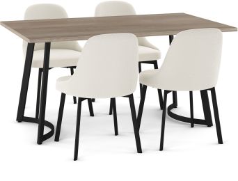 Danika Table and Harper Chairs 5-Pieces Dining Set (Light Beige with Cream and Black Base) 