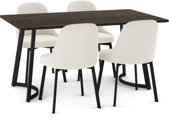Danika Table and Harper Chairs 5-Pieces Dining Set (Dark Grey-Brown with Cream and Black Base) 