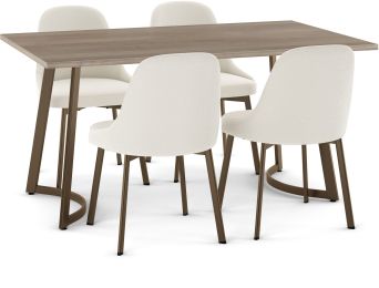 Danika Table and Harper Chairs 5-Pieces Dining Set (Light Beige with Cream and Bronze Base) 