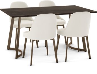 Danika Table and Harper Chairs 5-Pieces Dining Set (Dark Grey-Brown with Cream and Bronze Base) 