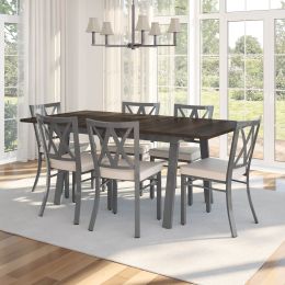 Drift Table and Washington Chairs 7-Pieces Dining Set (Dark Grey & Cream & Grey) 