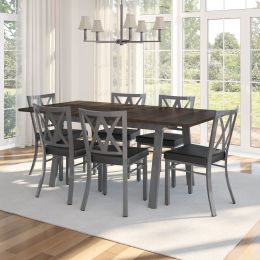Drift Table and Washington Chairs 7-Pieces Dining Set (Dark Grey & Charcoal Black-Brown-Grey) 