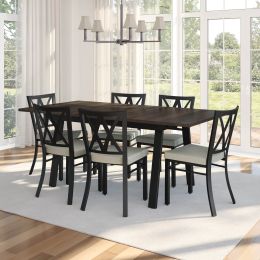 Drift Table and Washington Chairs 7-Pieces Dining Set (Dark Grey & Grey-Beige) 