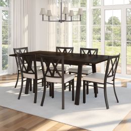 Drift Table and Washington Chairs 7-Pieces Dining Set (Dark Brown & Cream) 
