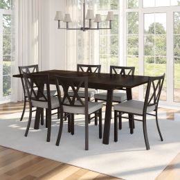 Drift Table and Washington Chairs 7-Pieces Dining Set (Dark Brown & Taupe) 