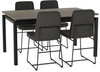 Palmer Table and Winslet Chairs 5-Pieces Dining Set (Greyish-Brown with Charcoal Grey and Black Base) 