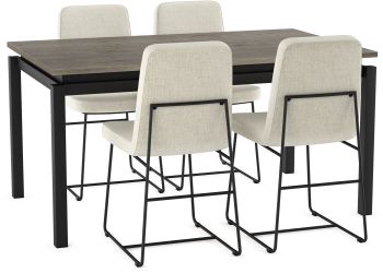 Palmer Table and Winslet Chairs 5-Pieces Dining Set (Greyish-Brown with Light Beige and Black Base) 