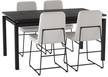Palmer Table and Winslet Chairs 5-Pieces Dining Set (Basalt with Light Grey and Black Base) 