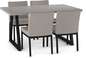Ensemble Table à manger Answorth et chaises Perry (5 pièces - Ciment, Gris et Beige et Noir) 