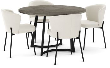 Josie Table and Camilla Chairs 5-Pieces Dining Set (Greyish-Brown with Cream and Black Base) 