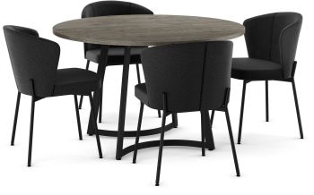 Josie Table and Camilla Chairs 5-Pieces Dining Set (Greyish-Brown with Charcoal Grey and Black Base) 