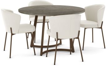 Josie Table and Camilla Chairs 5-Pieces Dining Set (Greyish-Brown with Cream and Bronze Base) 