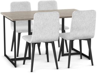 Mindy Table and Watson Chairs 5-Pieces Dining Set (Gray-beige with Grey & White and Black Base) 