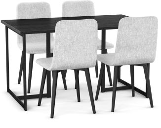 Mindy Table and Watson Chairs 5-Pieces Dining Set (Basalt with Grey & White and Black Base) 