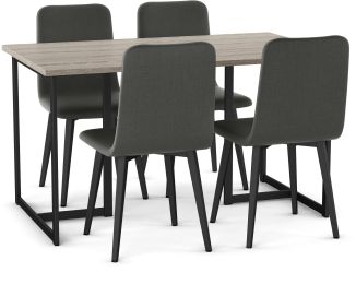Mindy Table and Watson Chairs 5-Pieces Dining Set (Gray-beige with Charcoal Grey and Black Base) 