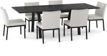 Reaves Table and Perry Chairs 7-Pieces Dining Set (Basalt with Beige & Black and Black Base) 