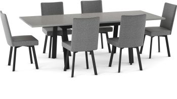 Reaves Table and Elmira Chairs 7-Pieces Dining Set (Concrete with Grey and Black Base) 