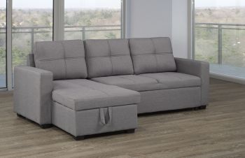 Sectional with Pull-Out Bed & Storage Chaise (Grey) 