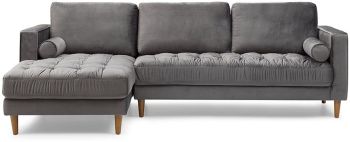 Bente Tufted Velvet Sectional Sofa (Left - Grey) 