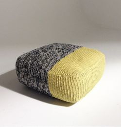 Handmade Knitted Floor Cushion (Mottled Grey & Custard) 