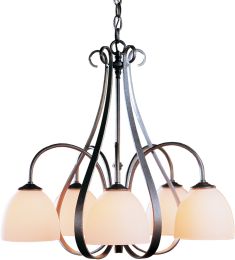 Sweeping Taper Chandelier (5 Arm - Natural Iron & Opal Glass) 