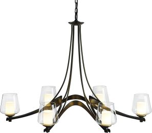 Oval Ribbon Chandelier (6 Arm - Dark Smoke & Clear Glass with Opal Diffuser) 