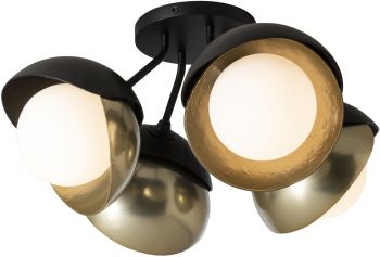 Brooklyn 4-Light Double Shade Semi-Flush (Black - Modern Brass & Opal Glass) 