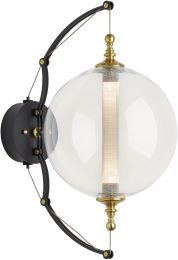 Otto Sphere Sconce (Black with Brass Accents & Clear Glass with Stainless Steel Mesh Tube) 