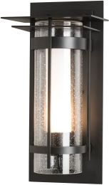 Torch with Top Plate Outdoor Sconce (Coastal Black & Seeded Glass with Opal Diffuser) 