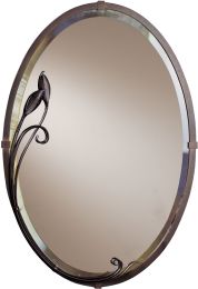 Beveled Oval Mirror with Leaf (Bronze) 