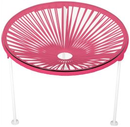 Zicatela Table (Pink Weave on White Frame) 