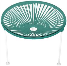 Zicatela Table (Turquoise Weave on White Frame) 