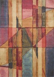 Folio Stained Glass Carved  Rug (8 x 11 - Blue Orange Pink Yellow) 