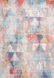 Fresco Distressed Triangular Pattern  Rug (8 x 11 - Beige Blue Cream Grey Orange Pink Red Yellow) 