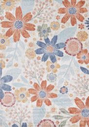 Fresco Multicoloured Floral Print  Rug (8 x 11 - Blue Cream Grey Orange Pink) 