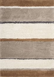 Maroq Lines Shag Rug (8 x 11 - Brown Cream Grey Taupe Beige) 